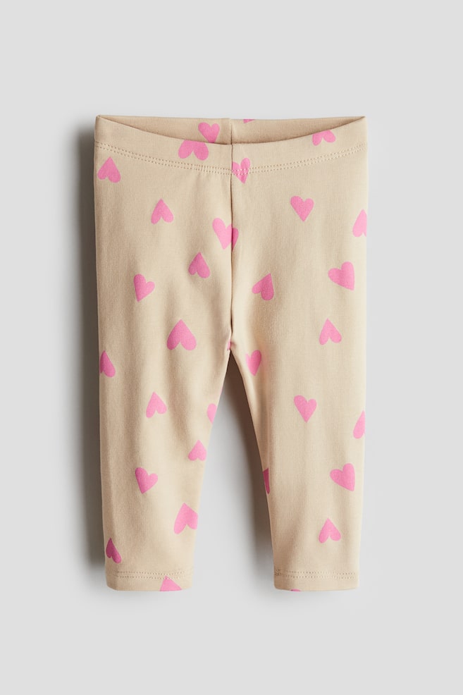 Legging van katoenen tricot - Beige/hartjes/Lichtroze/konijntjes - 1