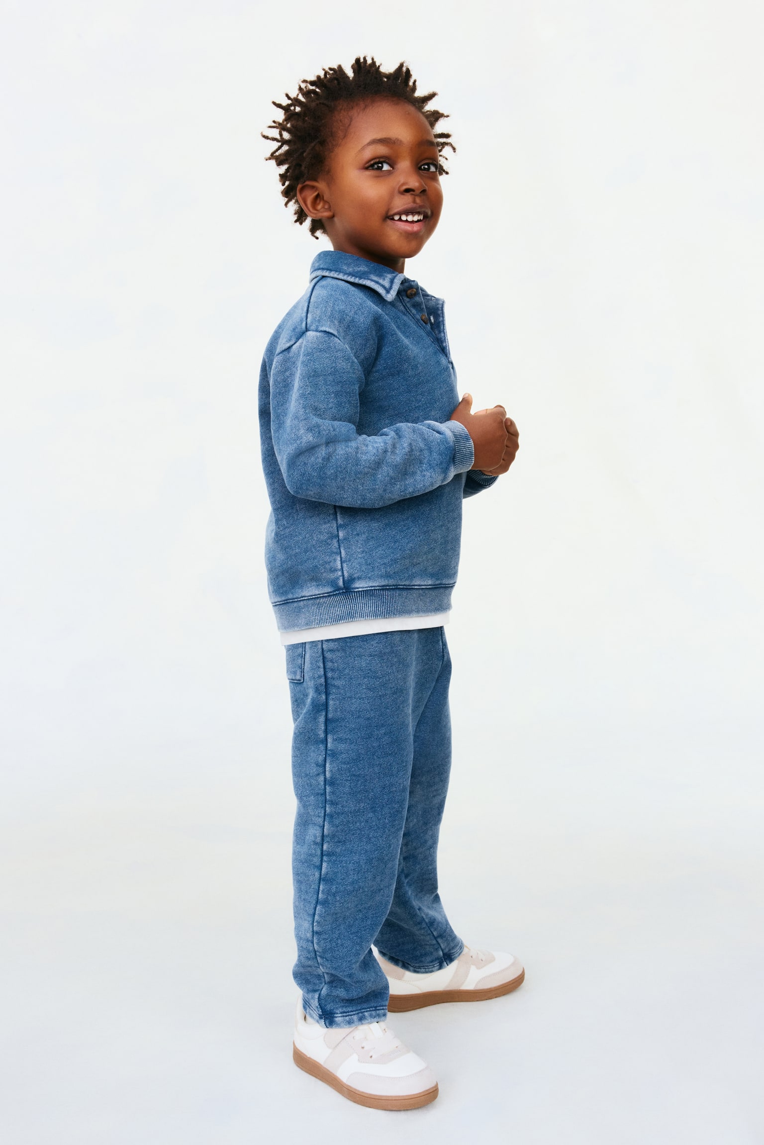 Polo en molleton de coton - Bleu foncé - 4