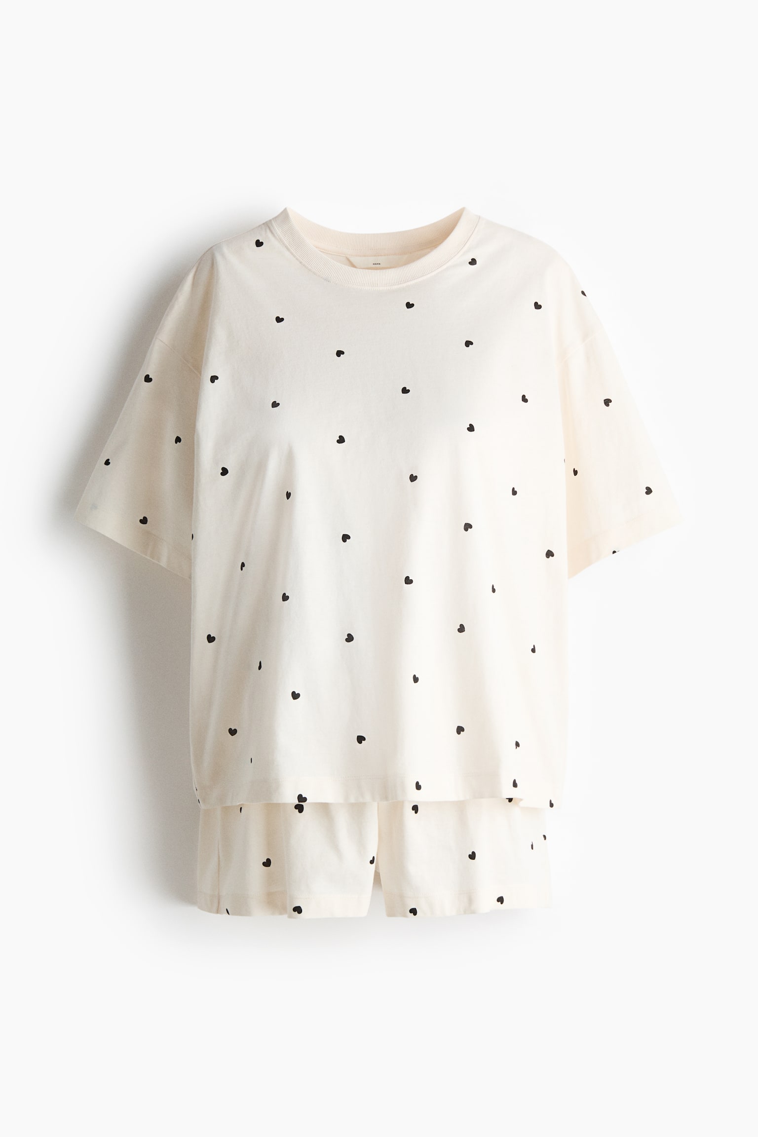 MAMA Pyjama Before & After en coton - Crème/cœurs/Blanc/rayures bleues
