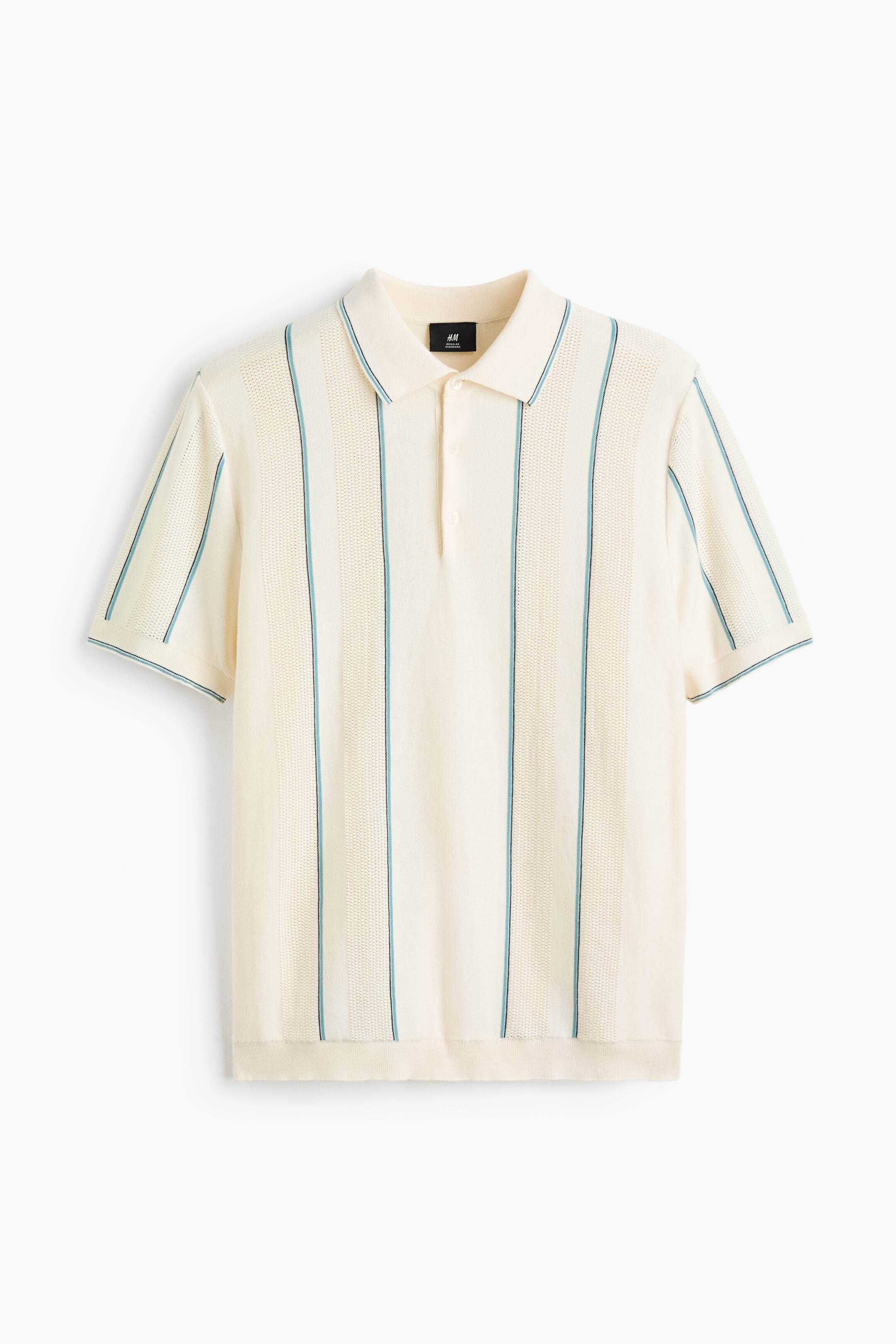 View larger image: Regular Fit Fine-knit polo shirt - Cream/Striped - Men | H&M 1