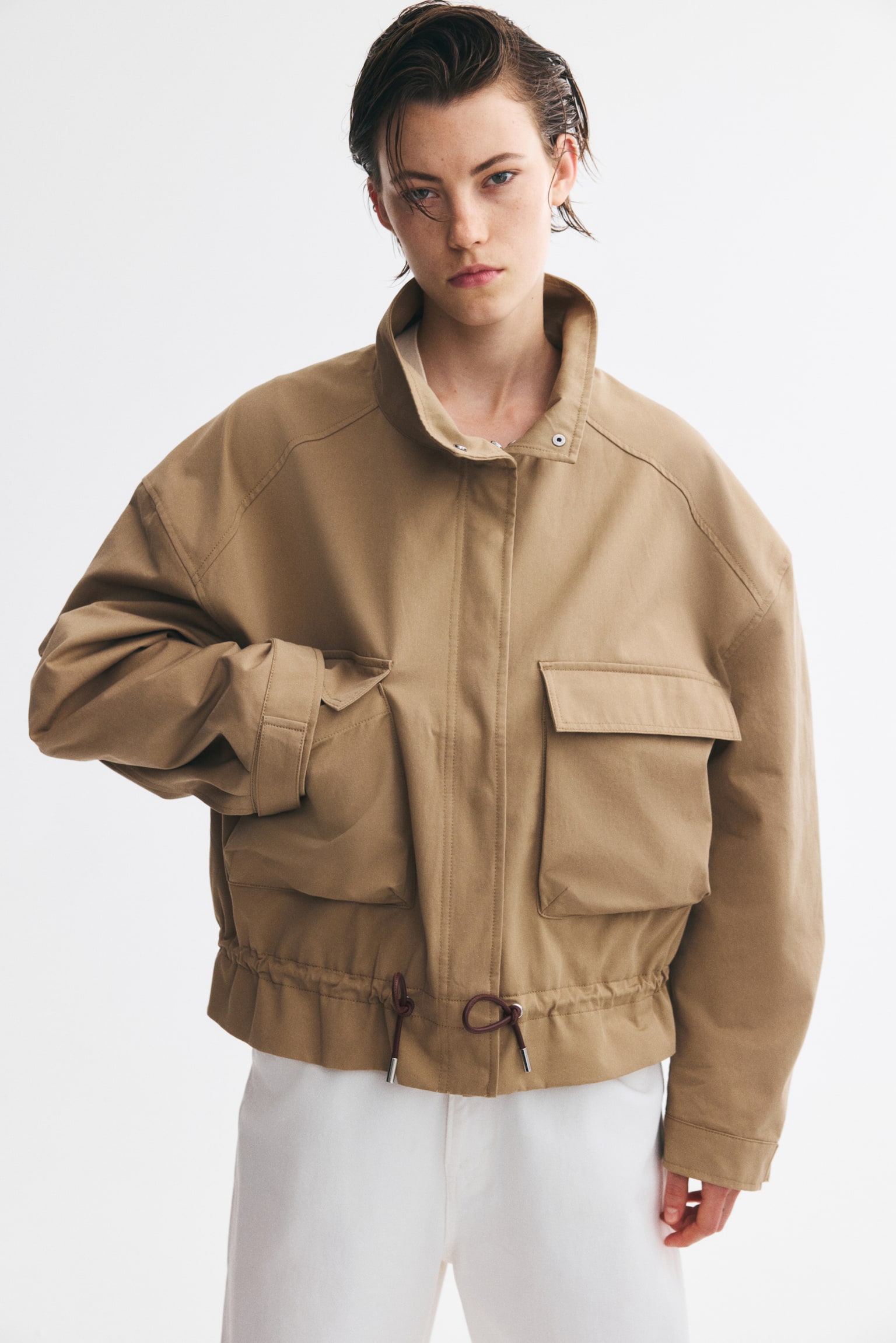 Oversized utility jacket - Beige - 1