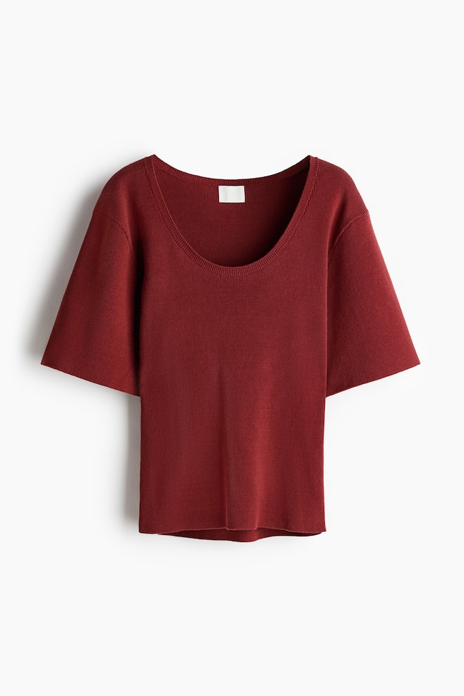 Fijngebreid T-shirt - Donkerrood/Roomwit - 1