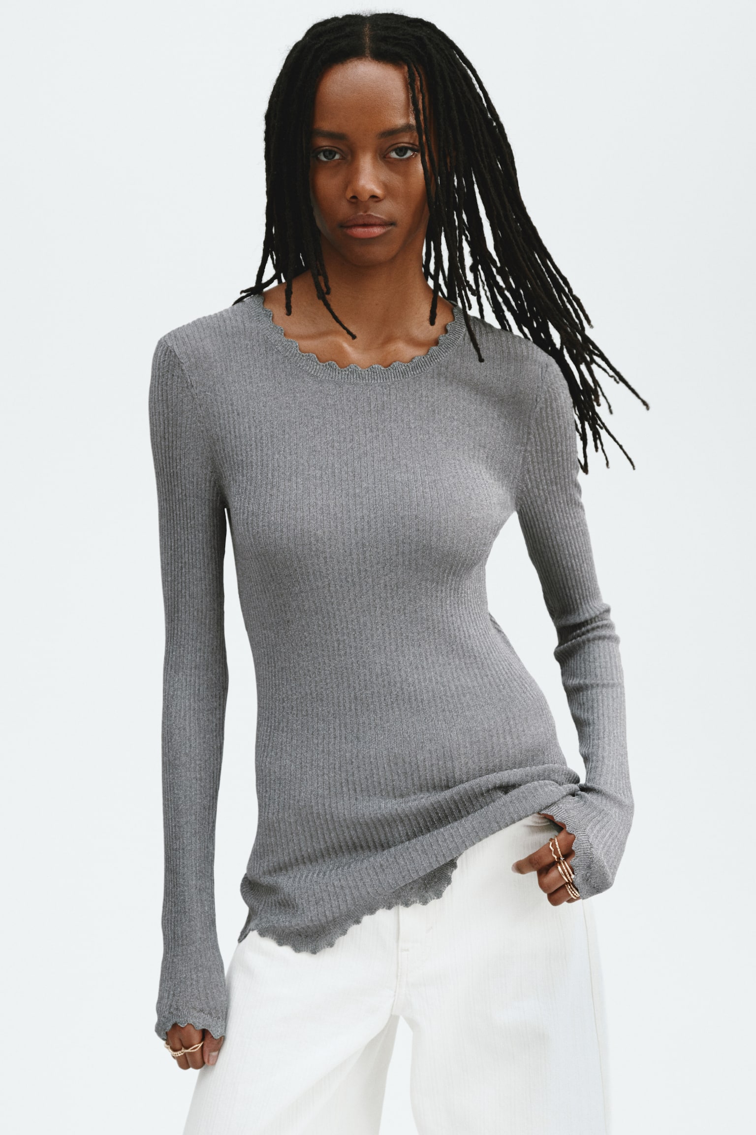 Glittery viscose top - Grey - 6