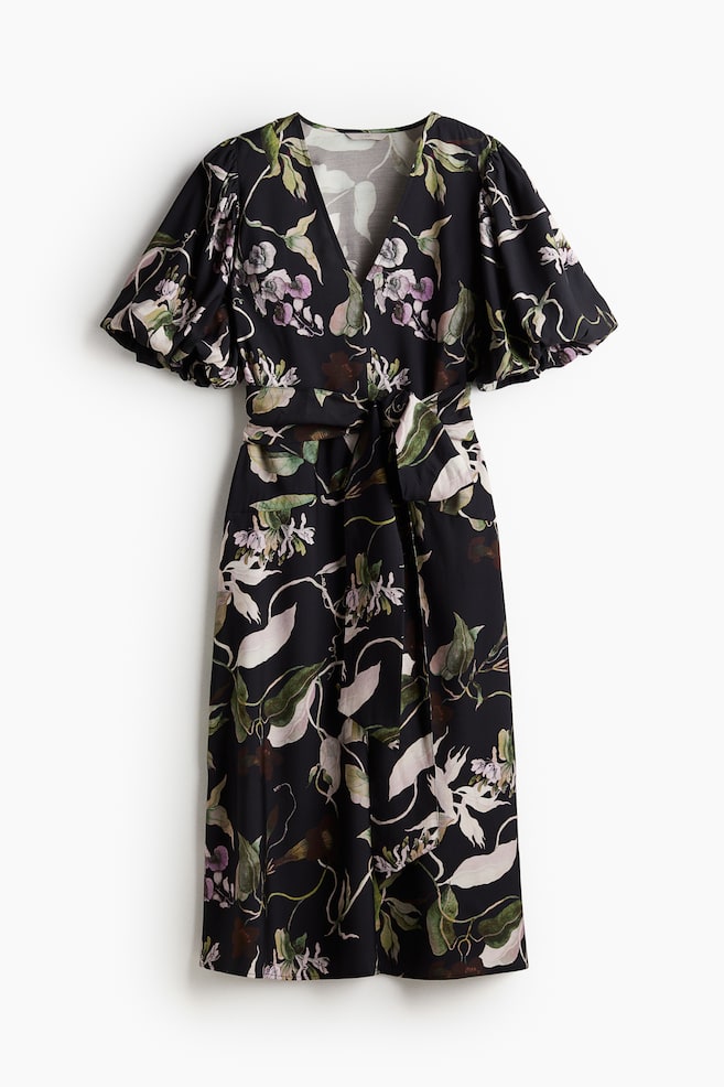 Vestido con cinturón de anudar - Negro/Estampado/Blanco/Estampado negro - 1