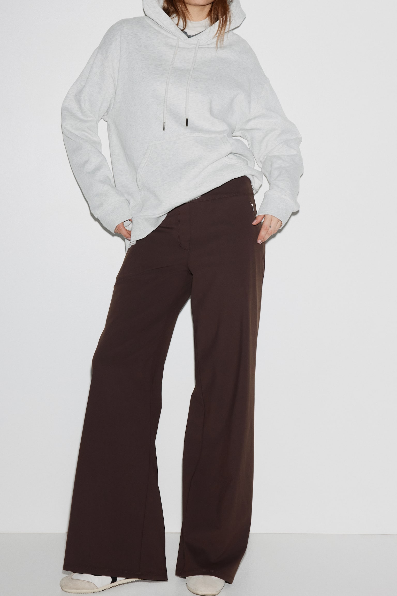 Four-way Stretch Wide trousers - Dark brown/Grey