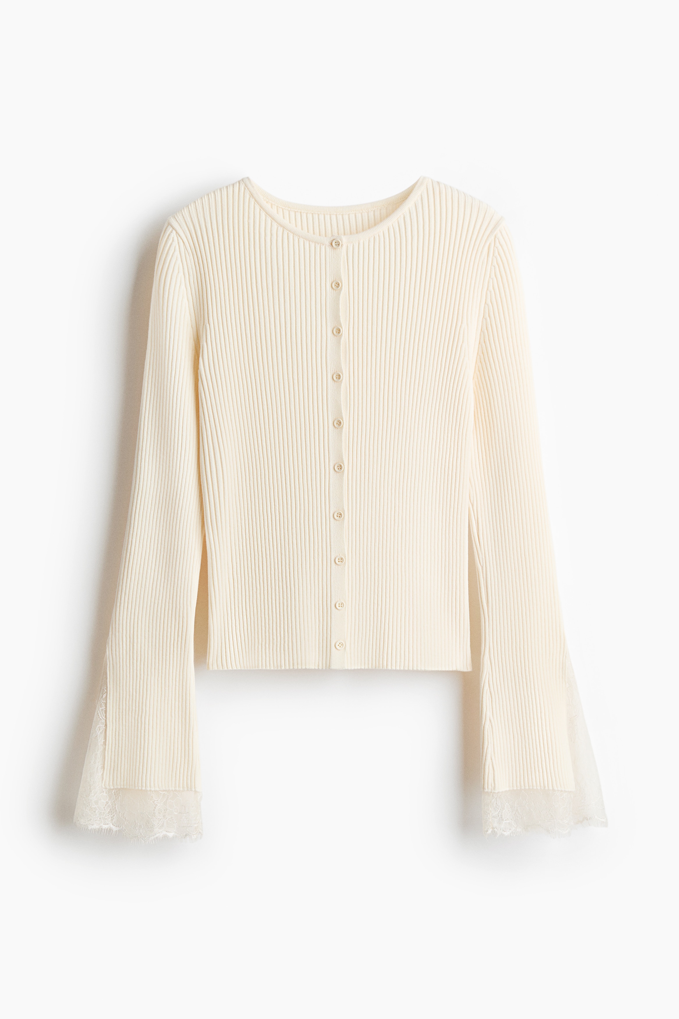 Lace-trimmed rib-knit cardigan - Light beige