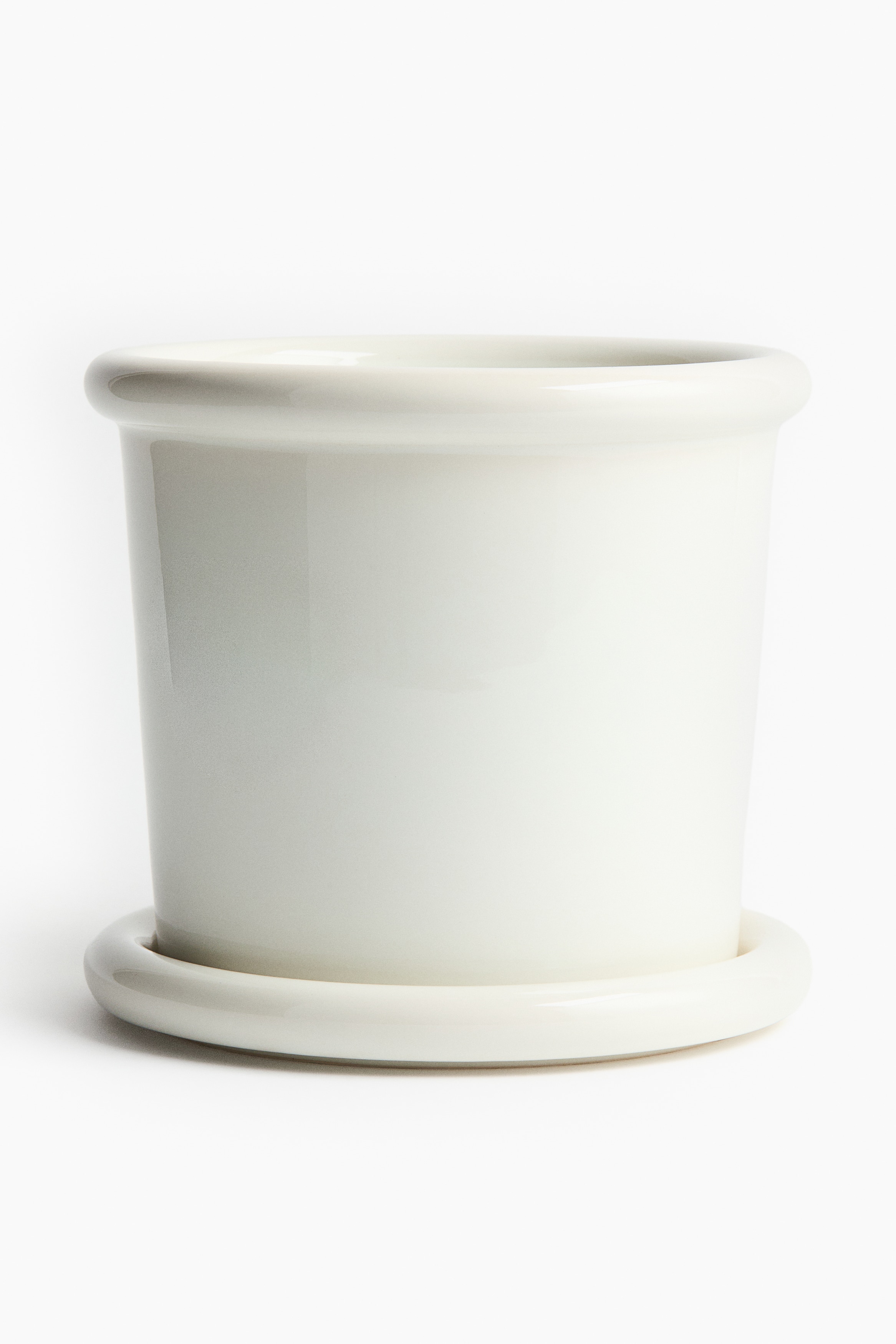 Grand pot de fleurs en grès cérame avec soucoupe - Blanc/Jaune clair/Brun foncé/Vert clair