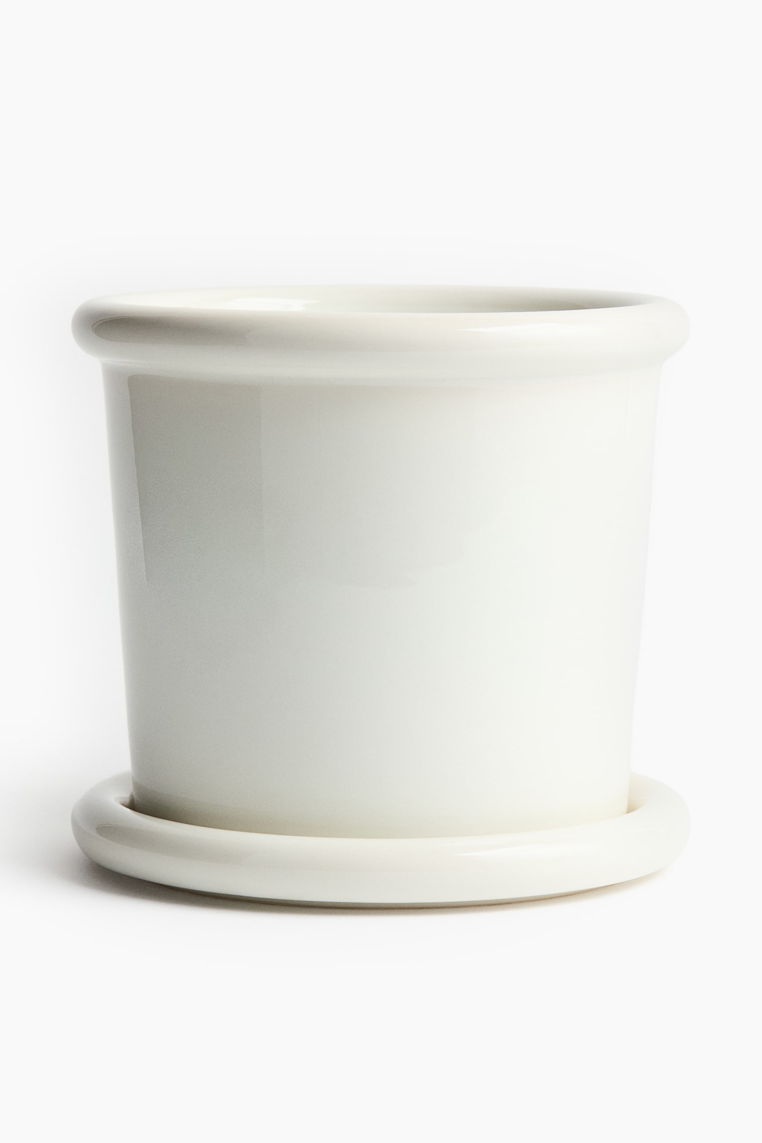 Large stoneware plant pot with saucer - White/Light green/Dark brown - 1