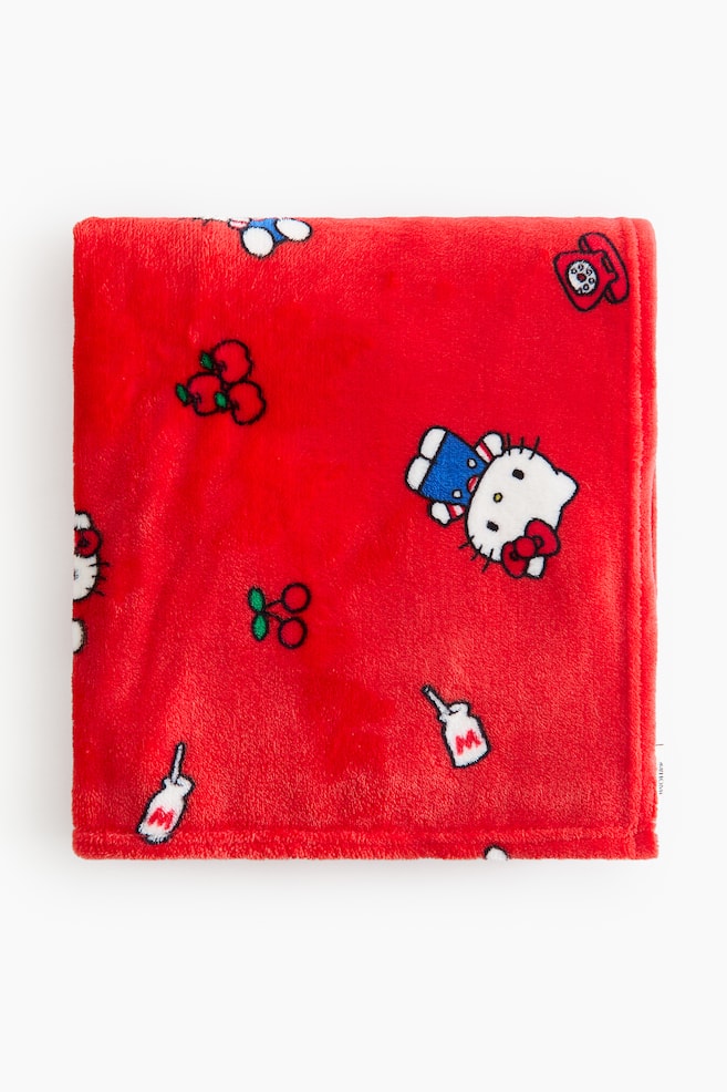 Gemustertes Fleeceplaid - Rot/Hello Kitty - 1