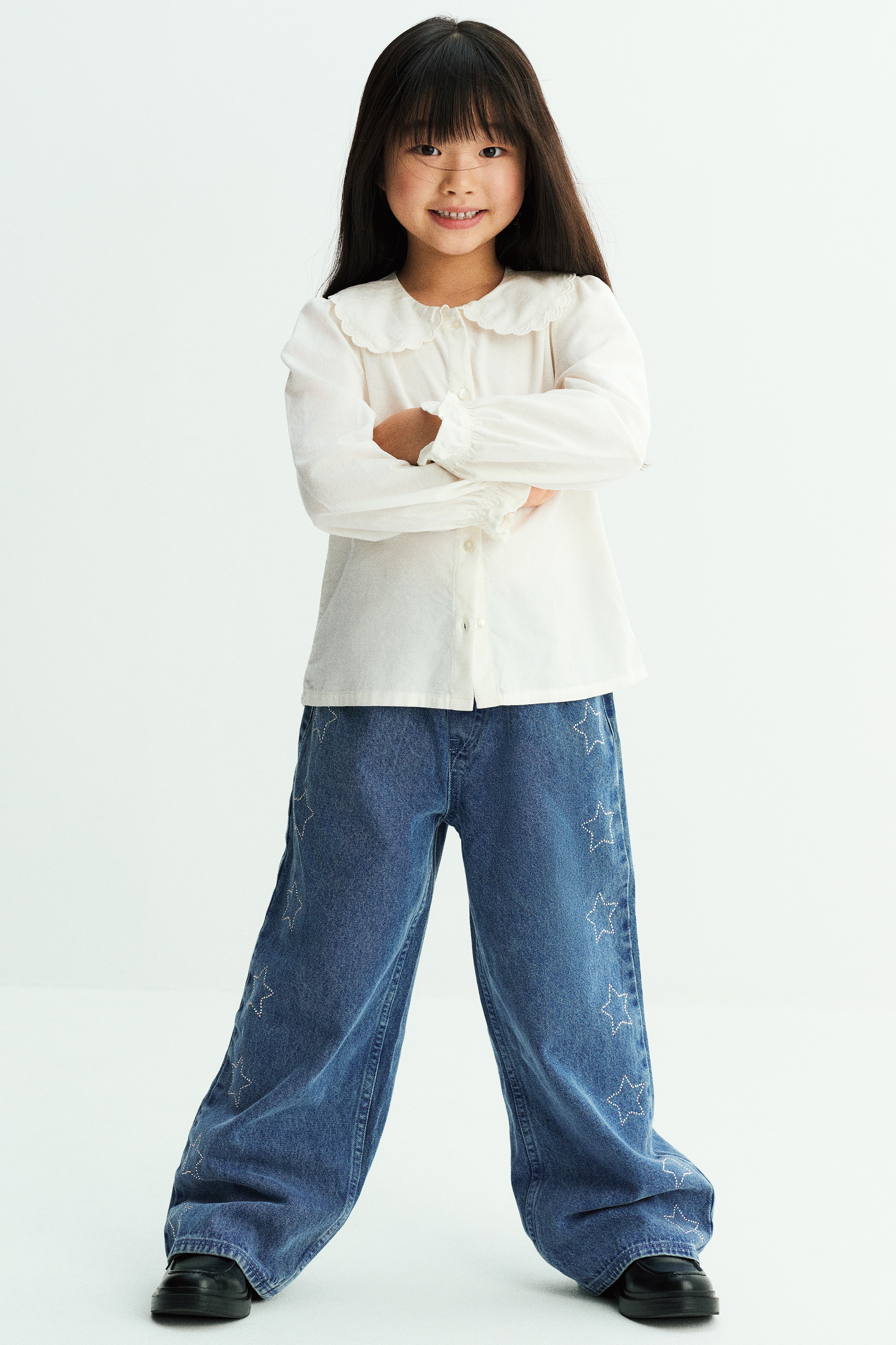 Straight-leg denim joggers - デニムブルー／スター - Kids | H&M JP