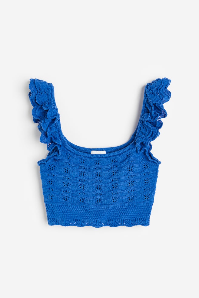 Crochet-look cropped top - Bright blue - 2