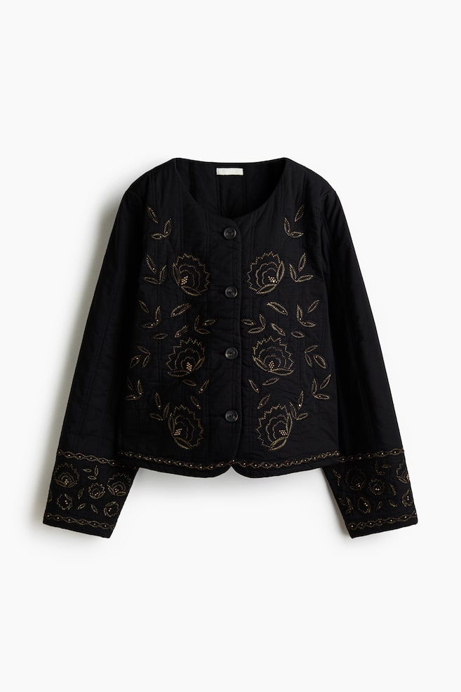 Quilted cotton jacket - Black/Floral - 1