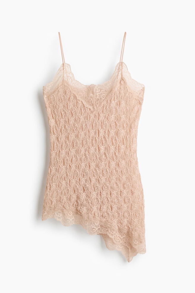 Top de tirantes con ribete de encaje - Beige - 1