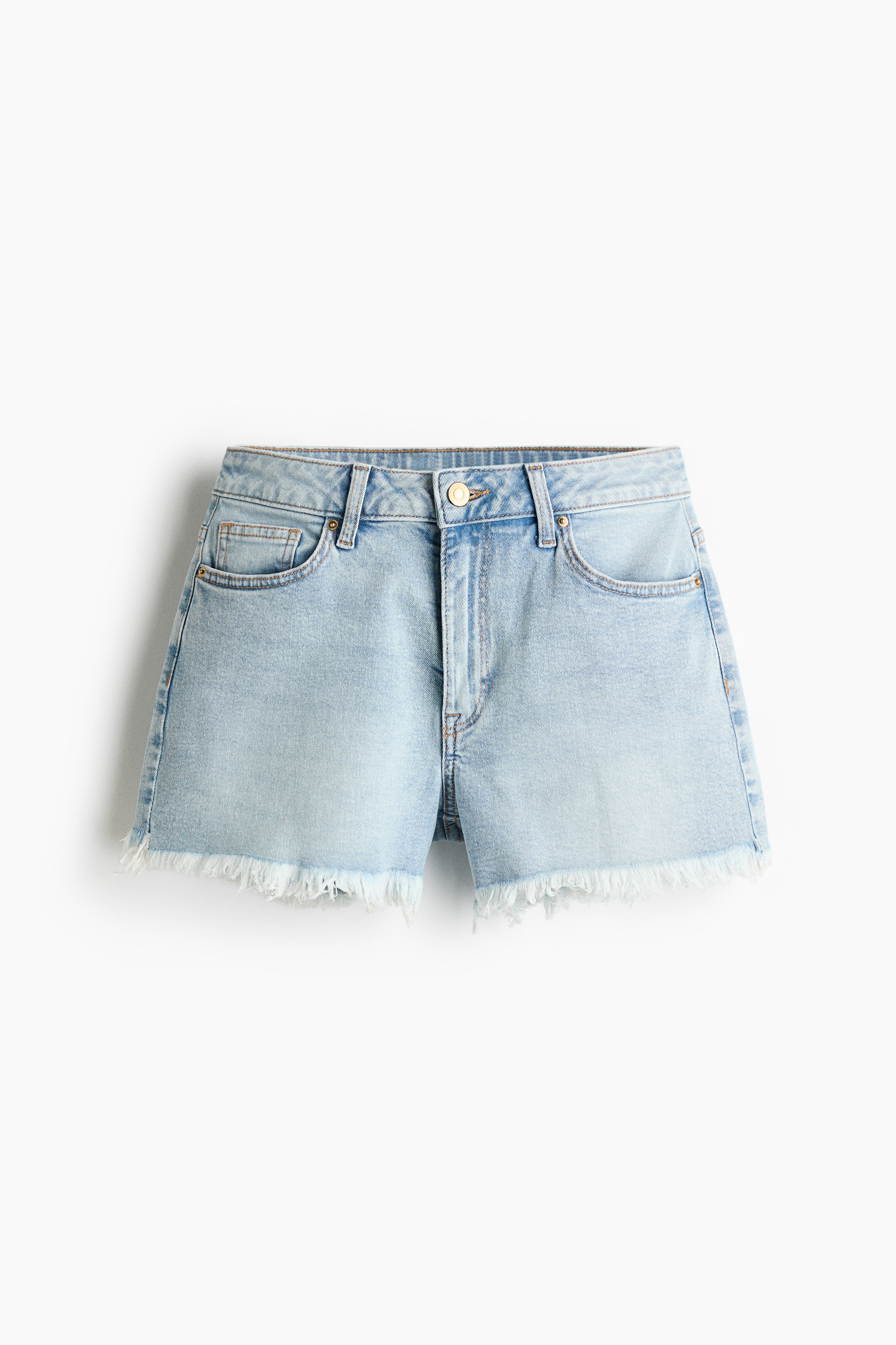 Shorts de denim con borde deshilado - Azul denim claro/Gris denim/Azul denim/Blanco