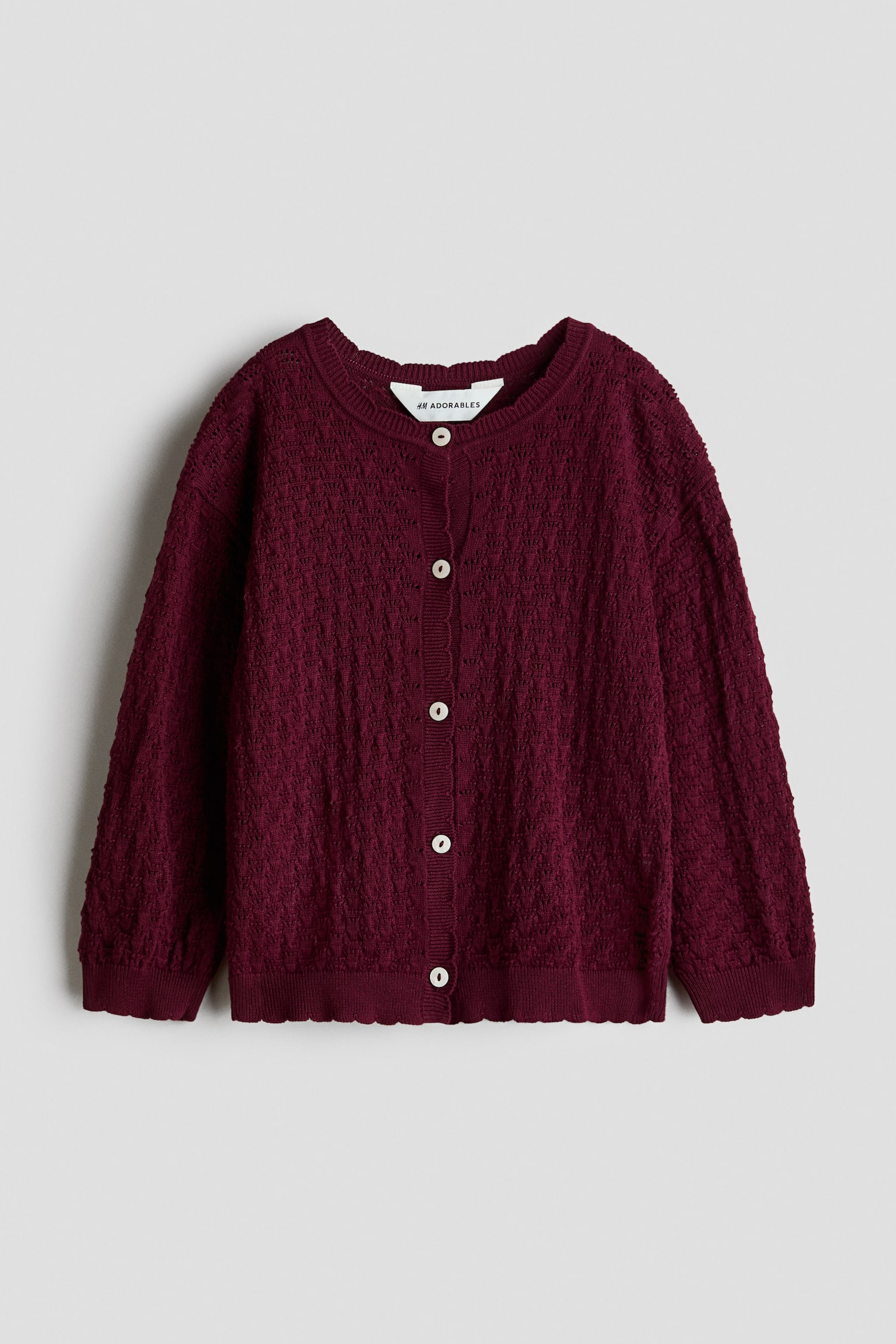 Pointelle-knit cotton cardigan - Dark red/Cream