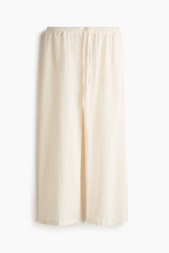 Linen-blend drawstring trousers - Cream/Mustard yellow/Charcoal grey - 1