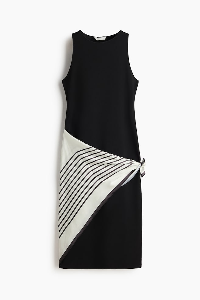 Scarf-detail dress - Black/White - 1
