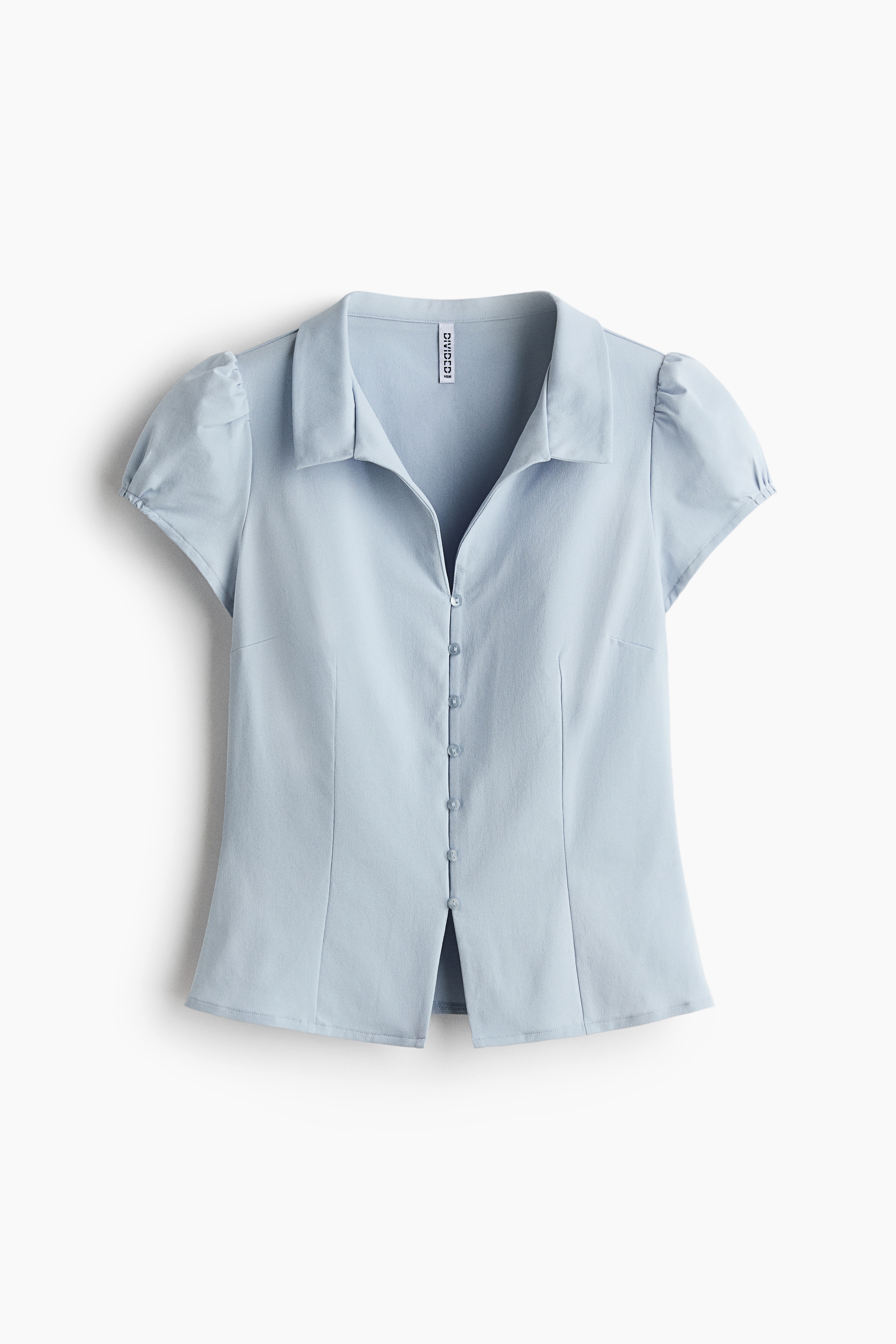 Button-Front Top with Collar - Light dusty blue/Light beige/Dusty blue/checked
