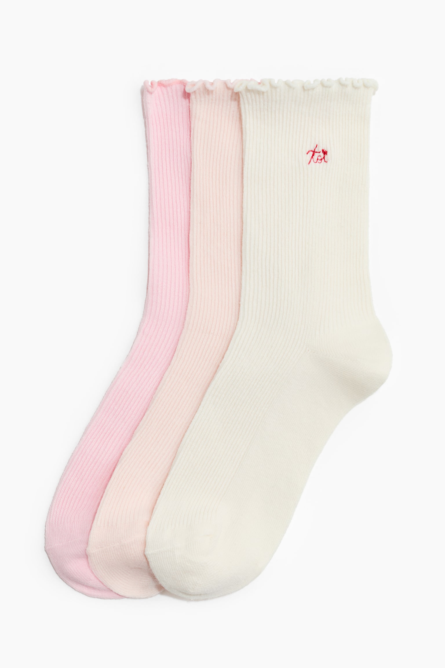 3er-Pack Socken mit Overlockdetail - Rosa/Weiß/Dunkelbraun/Glitzernd