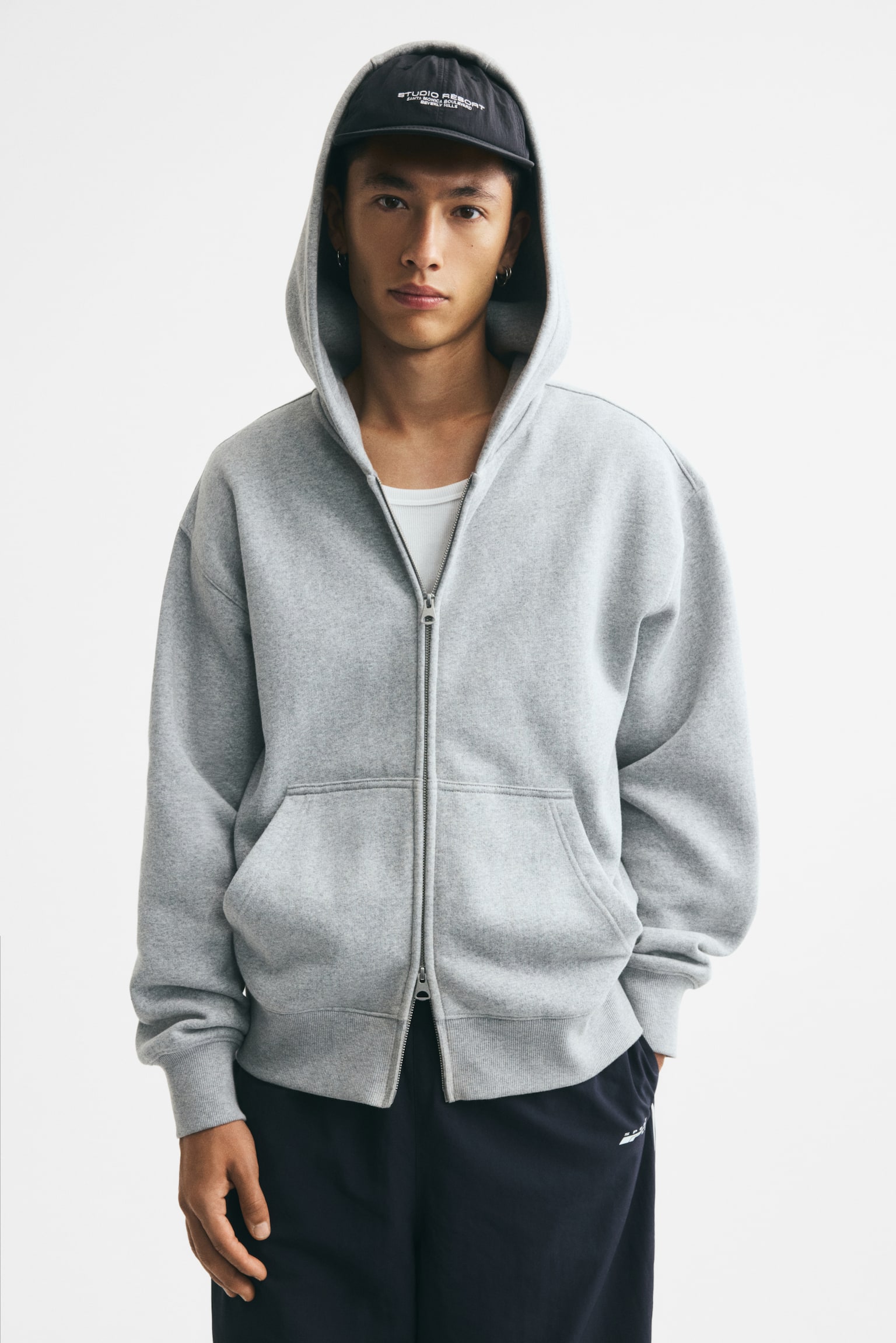 Áo hoodie kéo khoá Relaxed Fit - Màu xám nhạt đốm/Màu đen/Màu be - 1