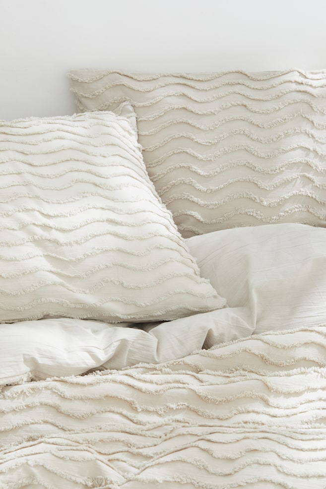 Dobbelt sengesæt med langluvet mønster - Lys beige - 3