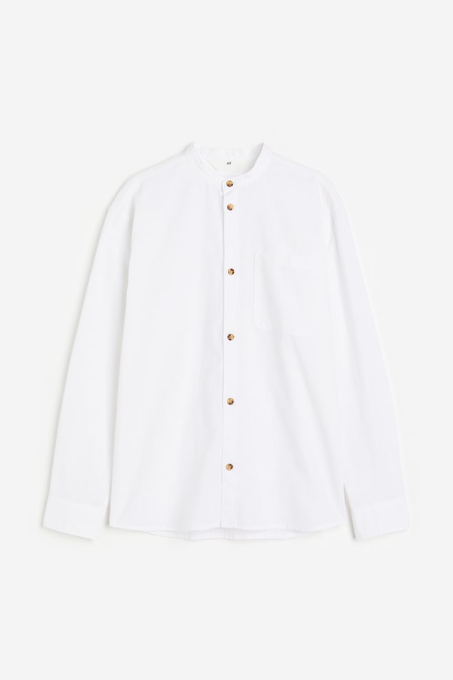 Kinaskjorte i hørblanding - Hvid/Lyseblå - 1