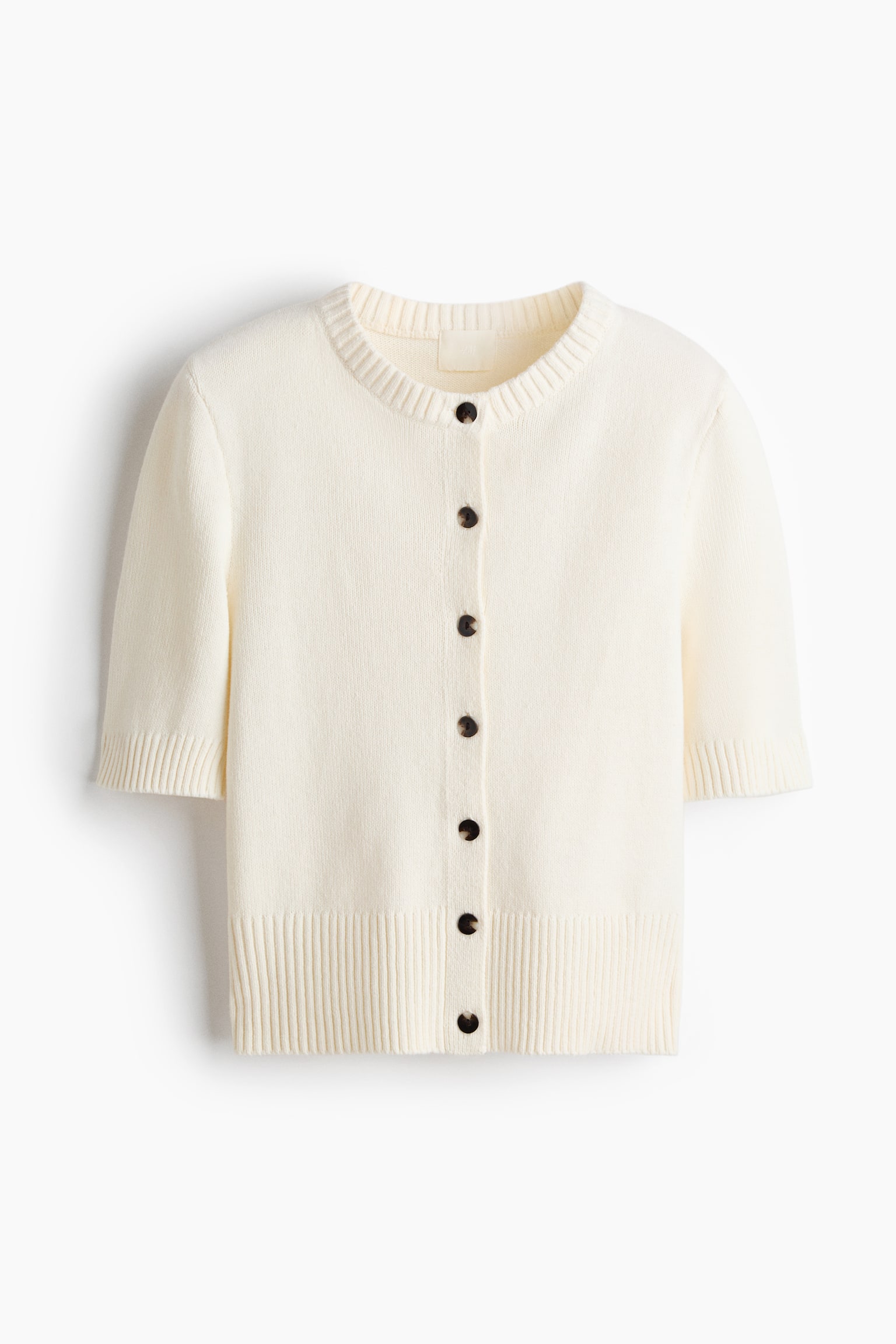 Short-sleeved cardigan - White/Dark brown/Light yellow - 2