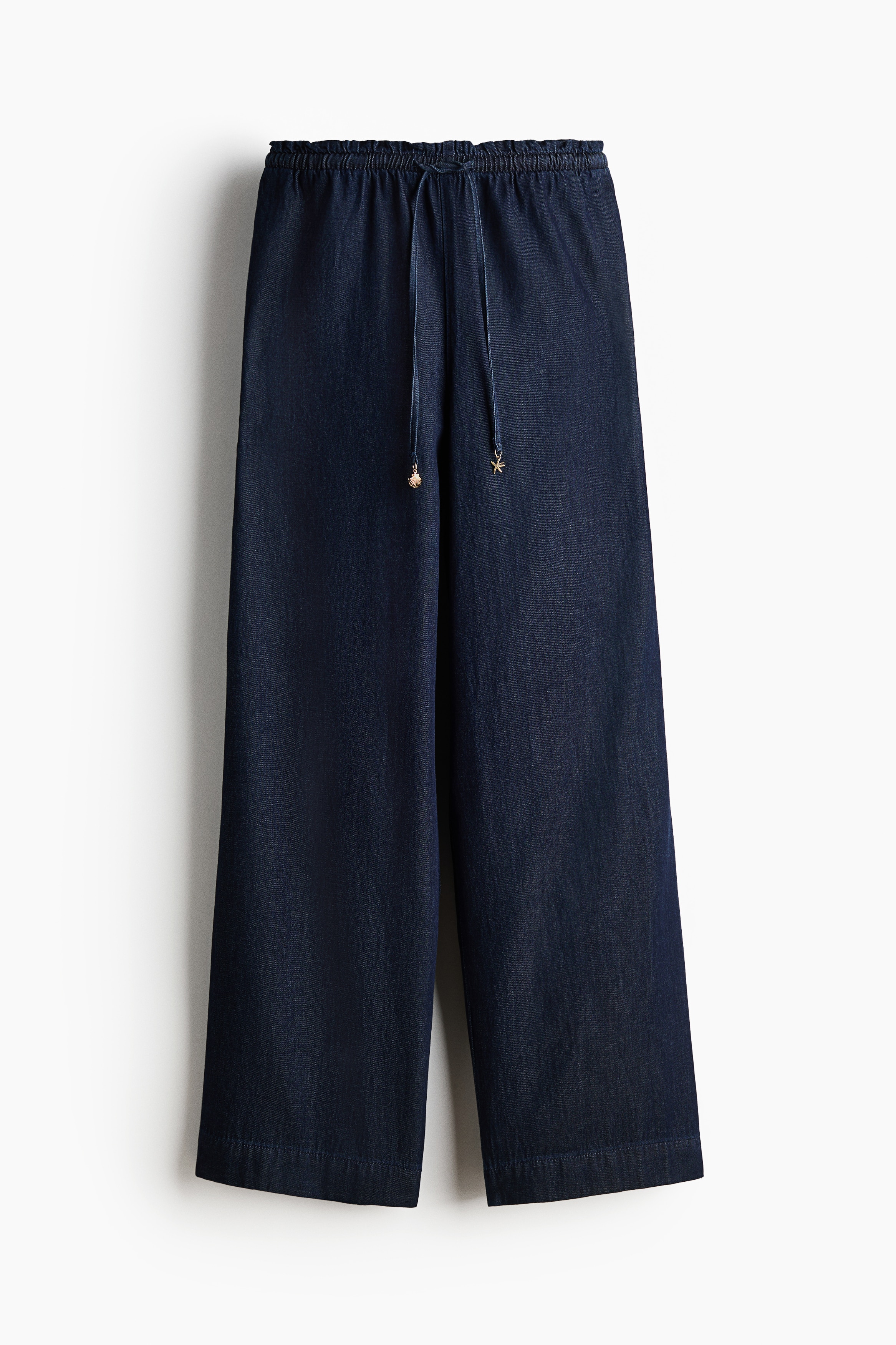 Pantalón paper bag con cinturón de anudar-Azul denim oscuro