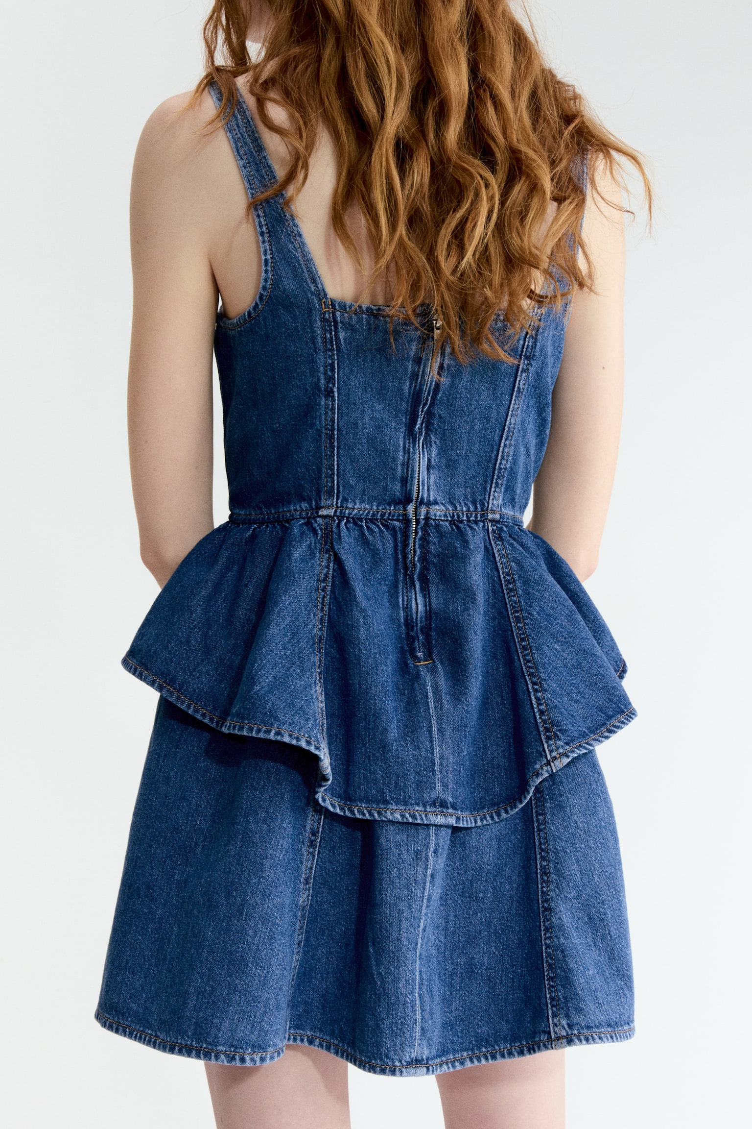 Flared-skirt denim dress - Denim blue - 4