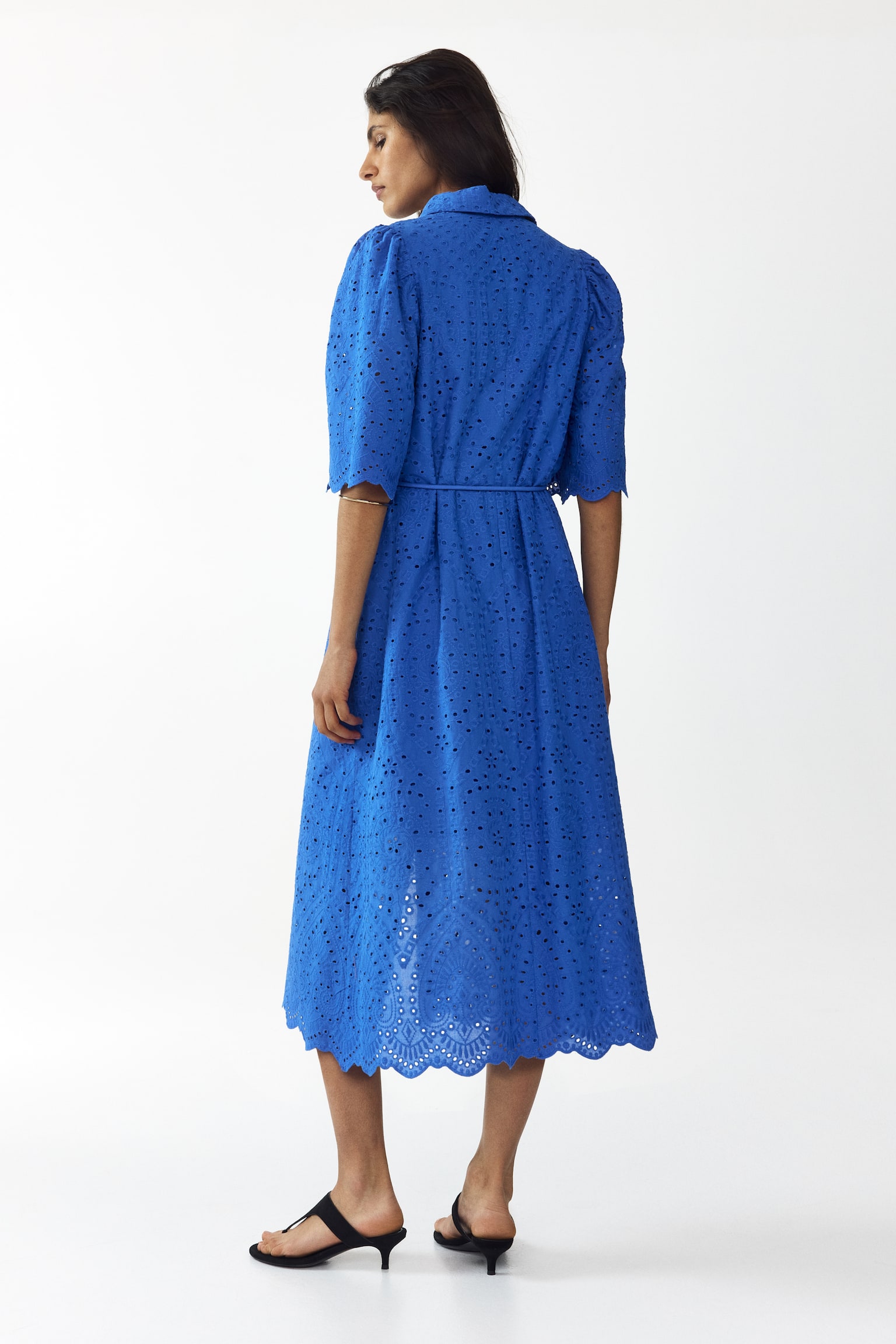 Broderie-anglaise cotton shirt dress - Bright blue/Navy blue - 6