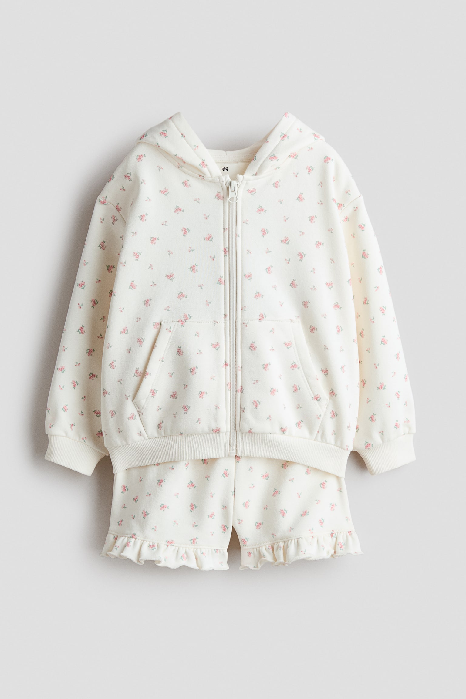 2-teiliges Sweatshirt-Set - Weiss/Geblümt