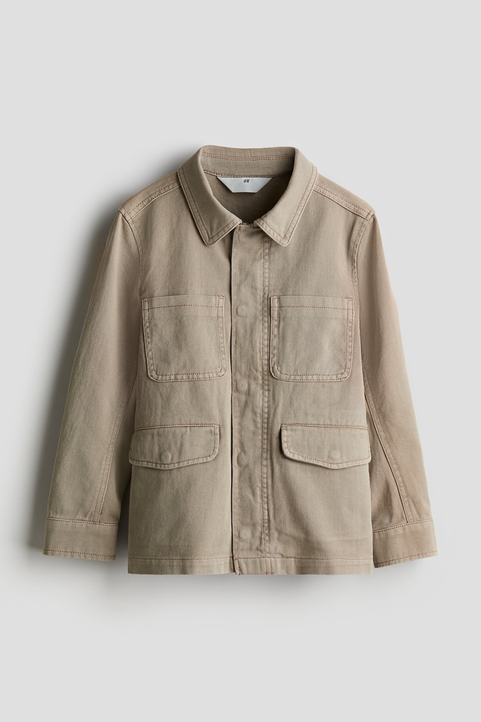 Cotton Twill Shirt Jacket - Beige/Khaki green - 1