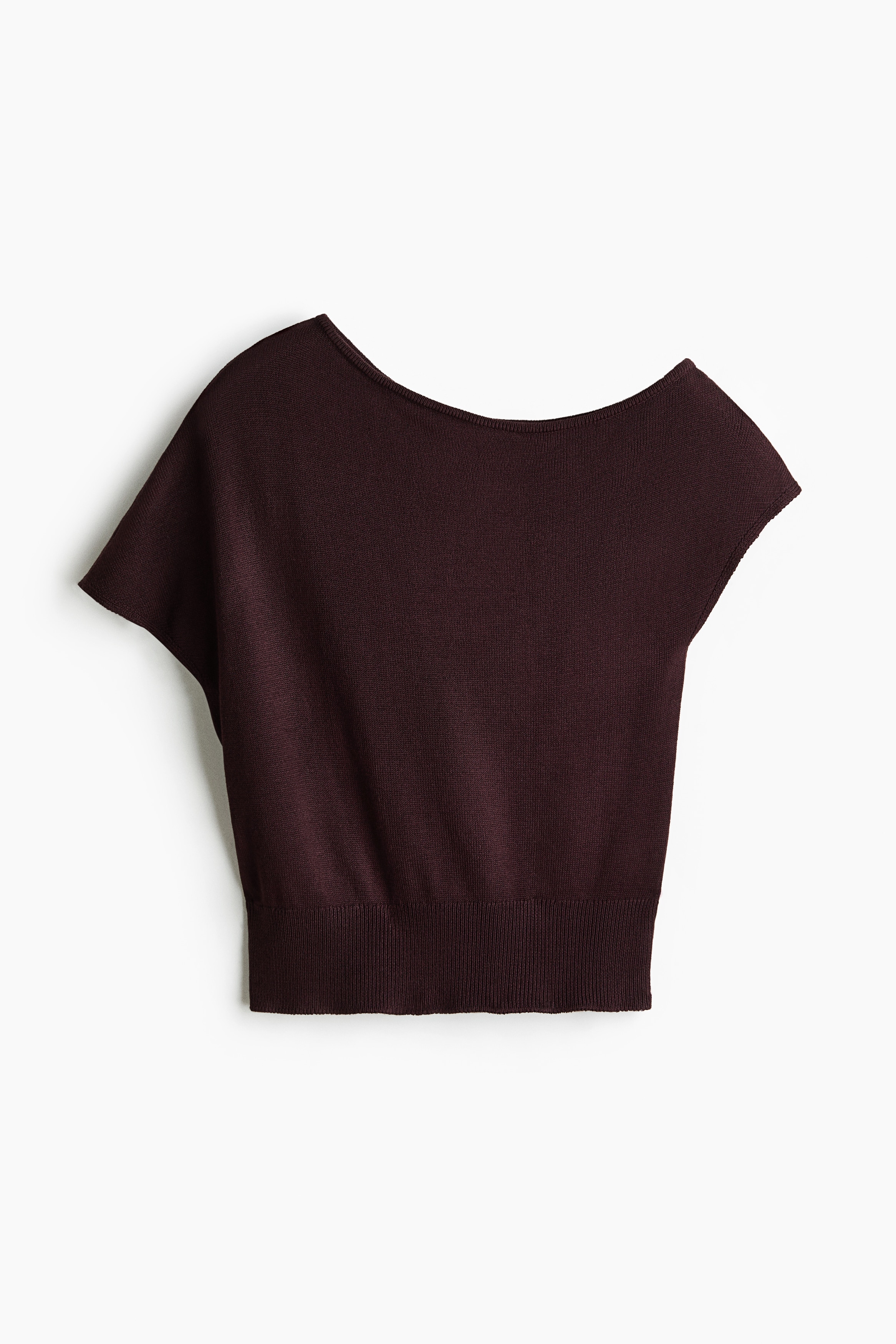 Fine-knit one-shoulder top - Dark brown/Mustard yellow