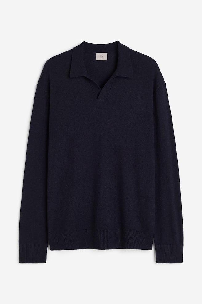 Regular Fit Merino wool-blend polo shirt - Dark blue - 1