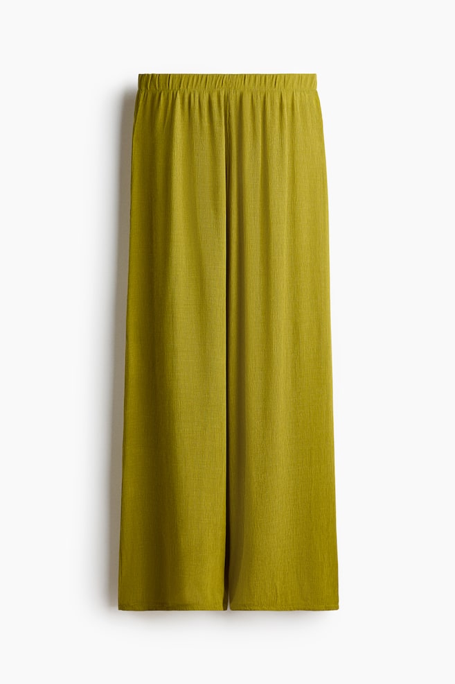 Wide-Leg Crinkled Pants - Olive green - 1