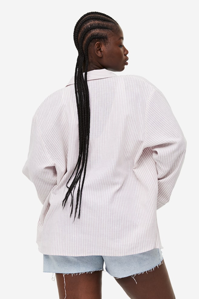 H&M+ Skjorte i hørblanding - Syrenlilla/Stribet - 5
