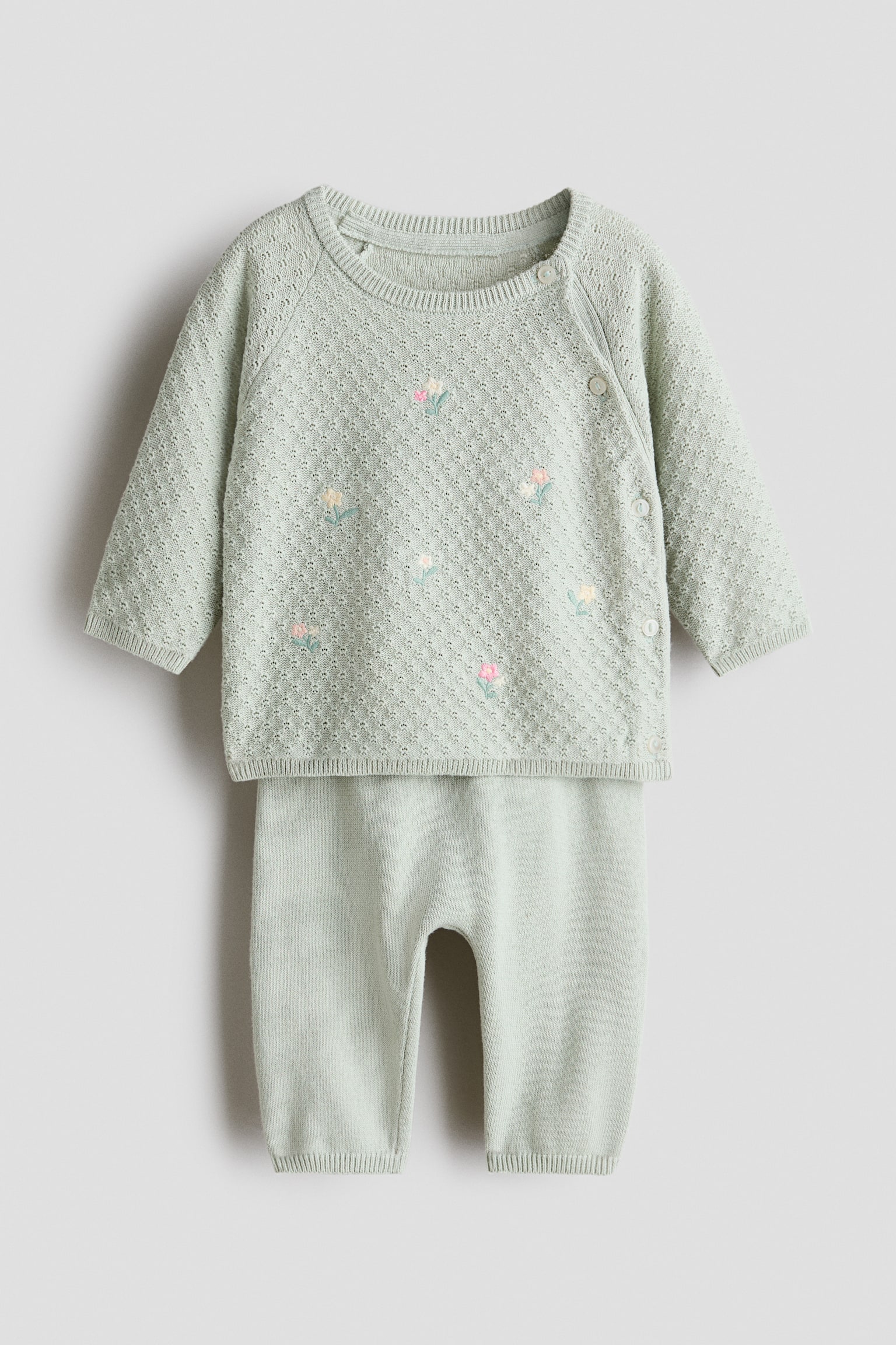 Kaksiosainen puuvillaneulesetti - Vaalea himmeänvihreä/Kukat/Kermanvaalea/Hello/Laivastonsininen/Kuviollinen