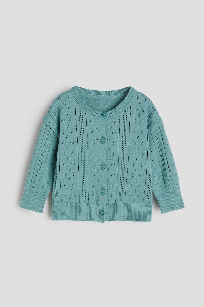 Pointelle-knit cardigan - Green/White/Light dusty pink/Dark blue - 1