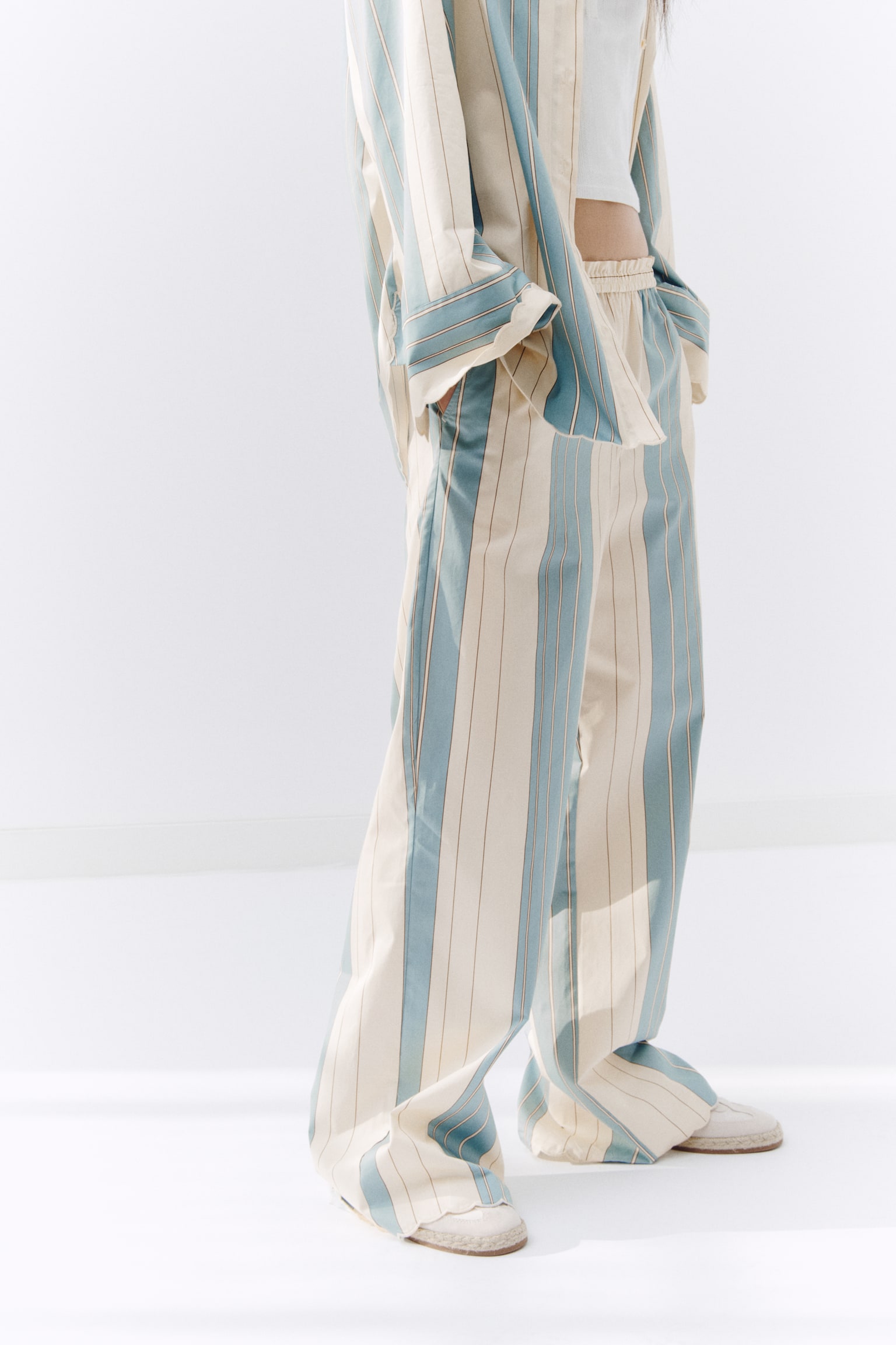 Pantalon ample en popeline - Bleu clair/rayé - 3