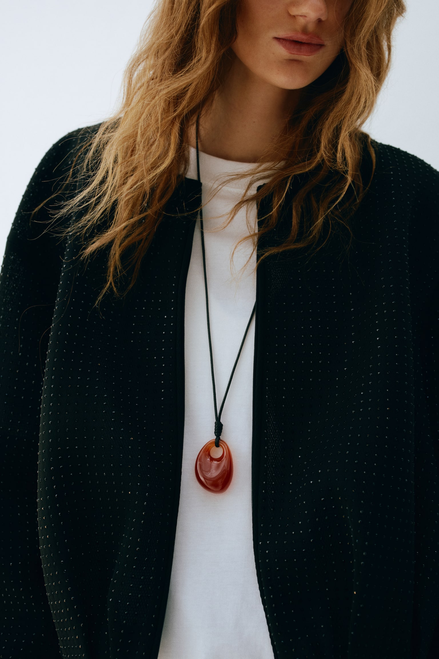 Sznurkowy naszyjnik z wisiorkiem - Brązowy/Ciemnozielony - 3