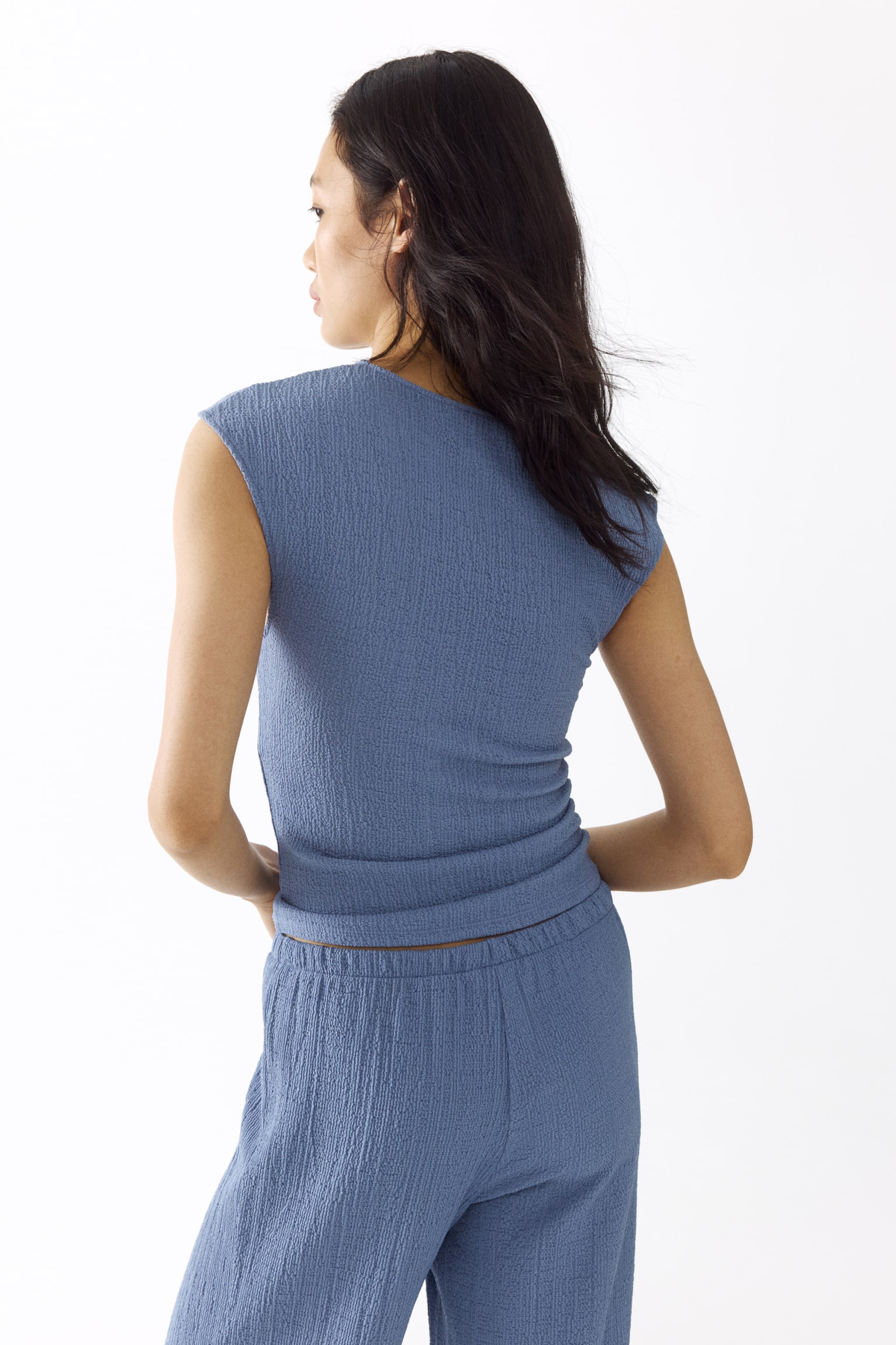 Áo jersey vân nổi - Màu xanh dương khói nhạt - 6