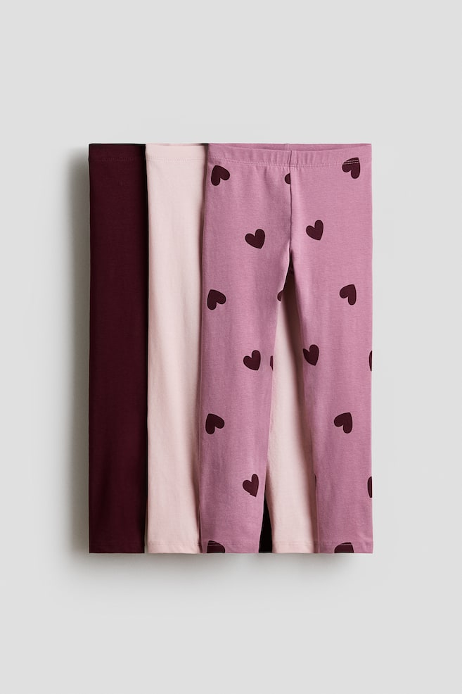 3-pack cotton leggings - Dusty purple/Hearts/Black/Pink/Hearts/Pale purple/Hearts/White/Spotted/Light pink/Light blue - 1