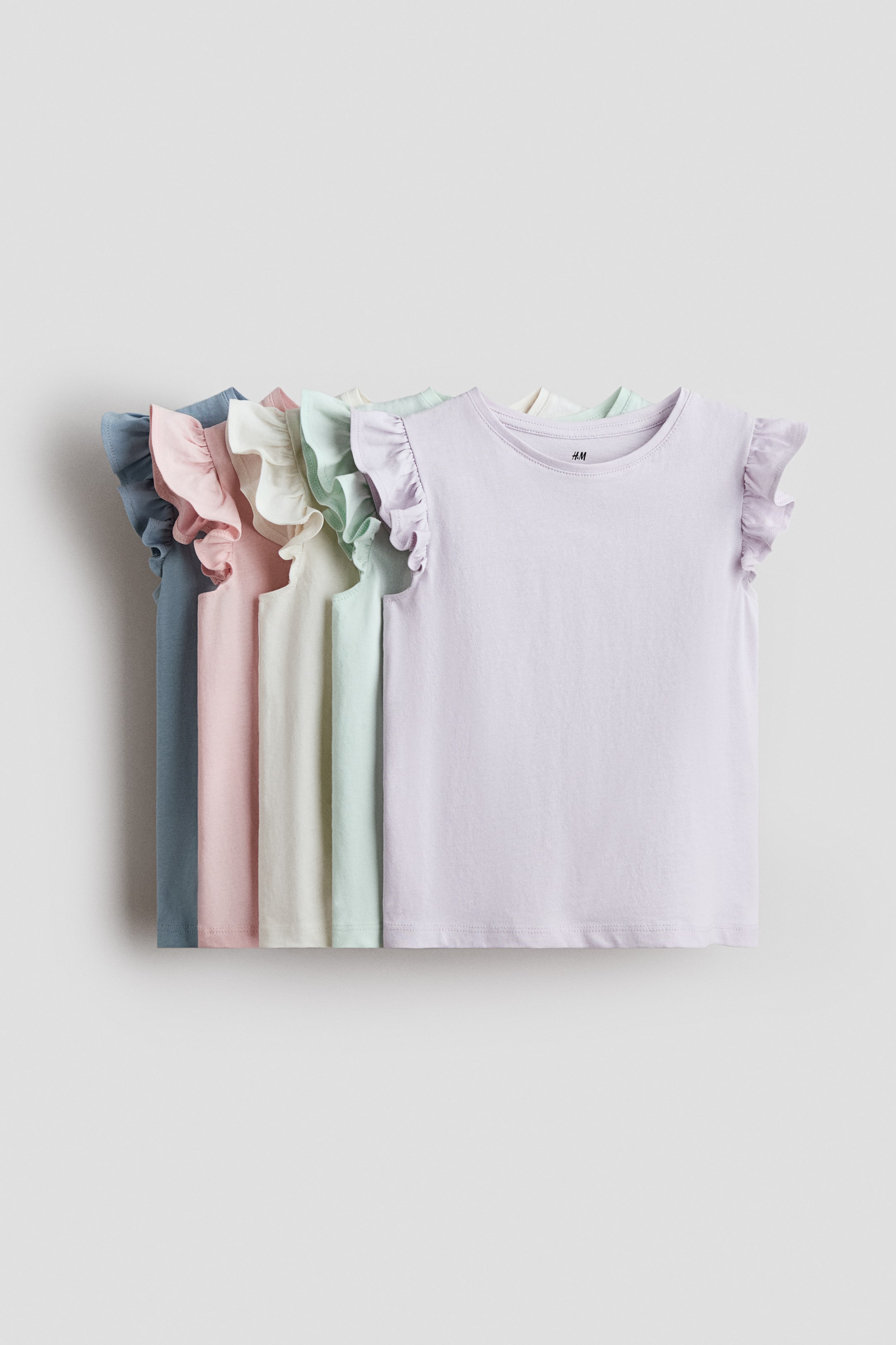Переглянути збільшене зображення: Набір із 5 топів із рукавами-крильцями - Light blue/Lilac - Kids | H&M UA 1