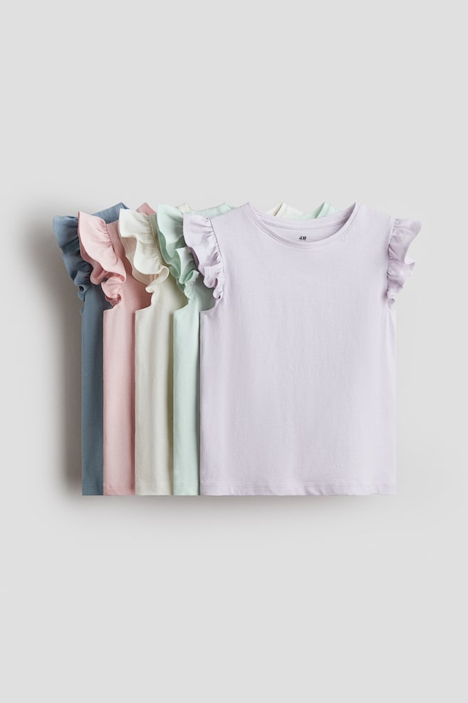 5-Pack Flutter-Sleeved Tops - Light blue/lilac/Pink/turquoise/yellow/Light beige/leopard print - 1