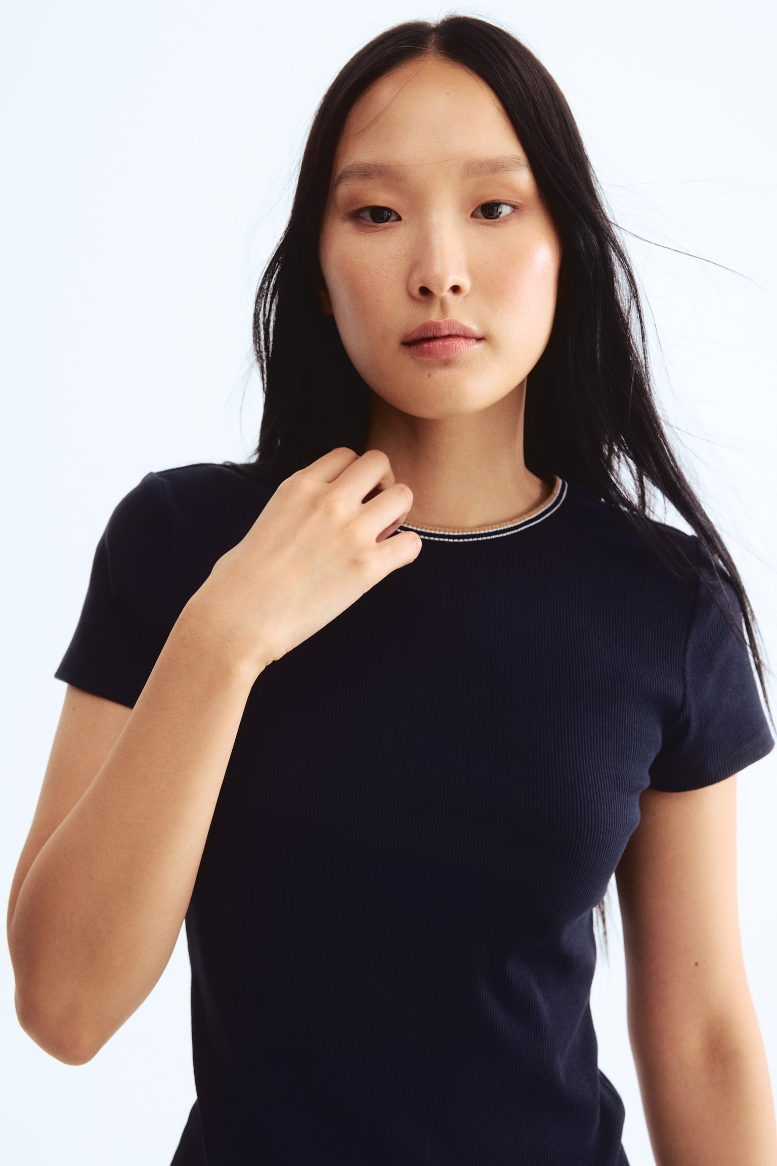 Rib-Knit T-Shirt - Navy blue/White - 5