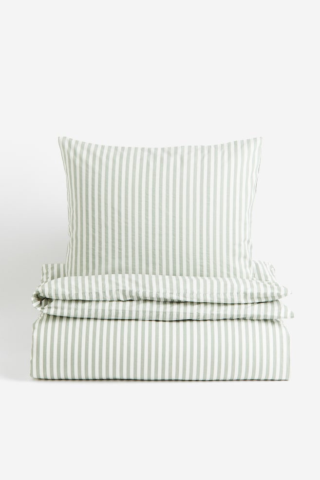 Cotton single duvet cover set - Green/Striped/Black/Striped/Light greige/White striped/Light blue/Striped - 1