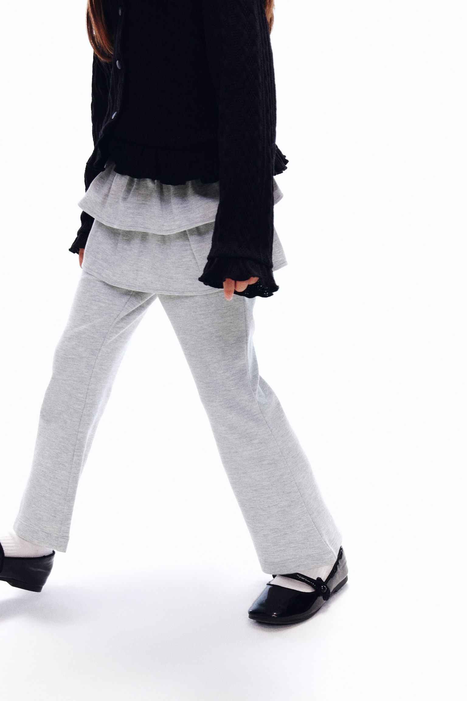 裙襬外層內搭褲 - 淺灰混色/黑色 - 3