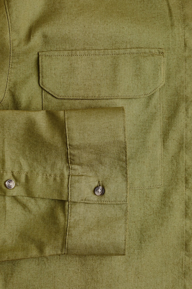 Linen-blend utility shirt - Olive green - 5