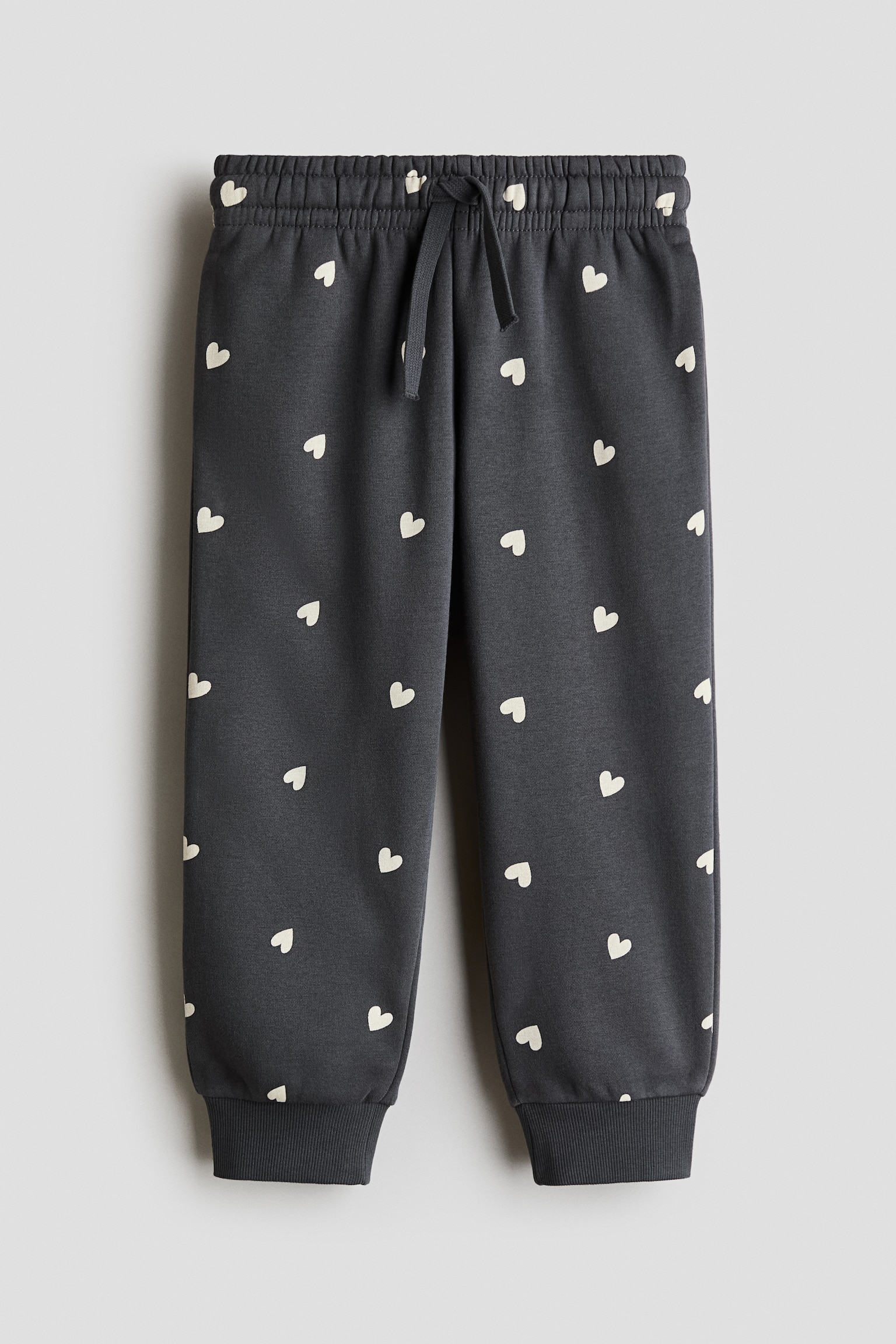 Brushed-Inside Joggers - Dark gray melange/hearts/Pale pink