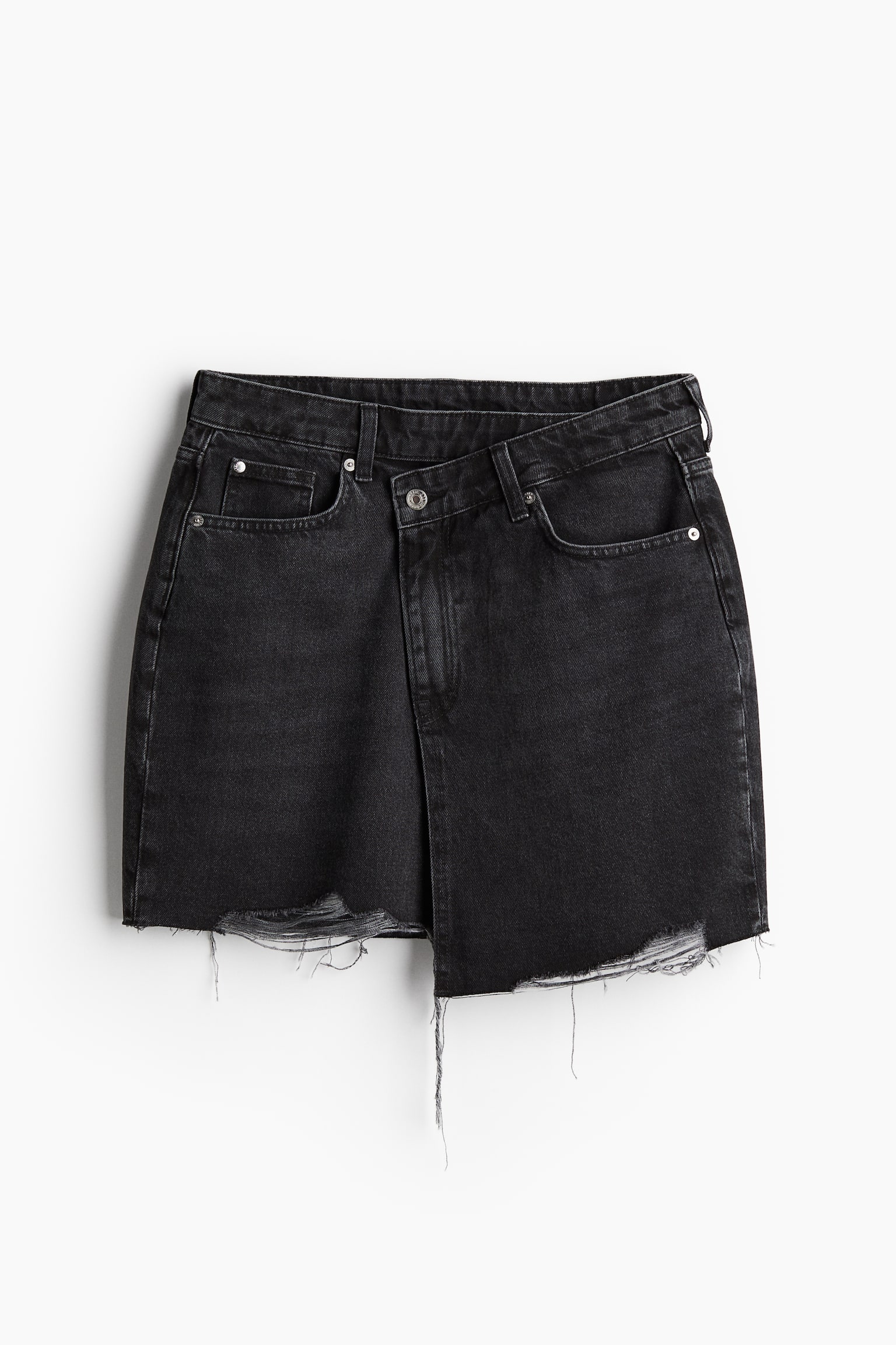 Wrapover-waist denim skirt - Black/Light denim blue/Light denim blue - 2